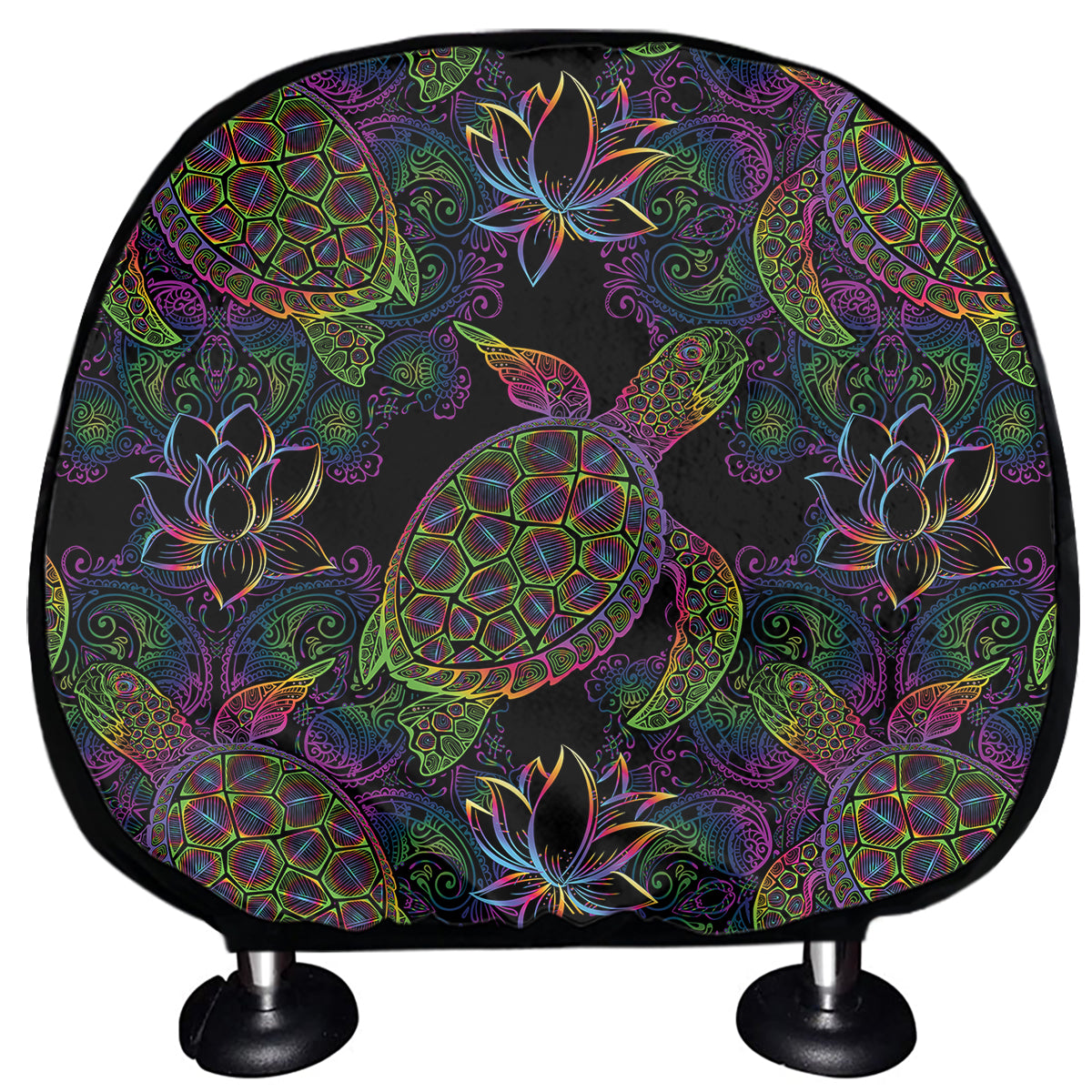 Psychedelic Sea Turtle Pattern Print Car Headrest Covers