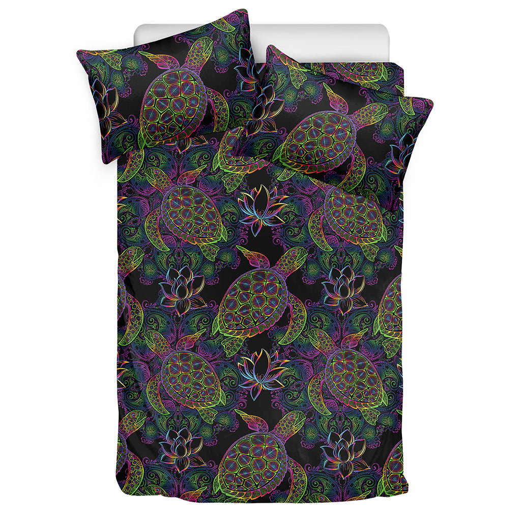 Psychedelic Sea Turtle Pattern Print Duvet Cover Bedding Set