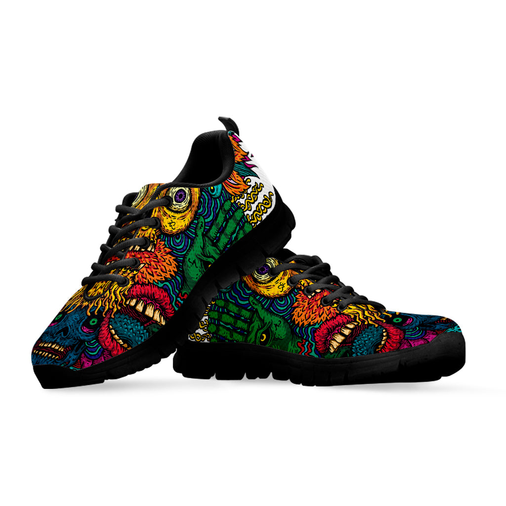 Psychedelic Skull Print Black Sneakers