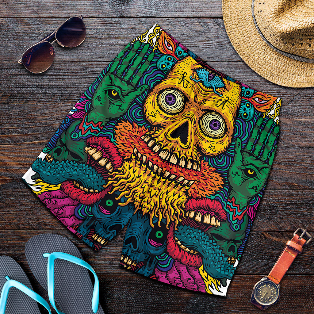 Psychedelic Skull Print Men's Shorts