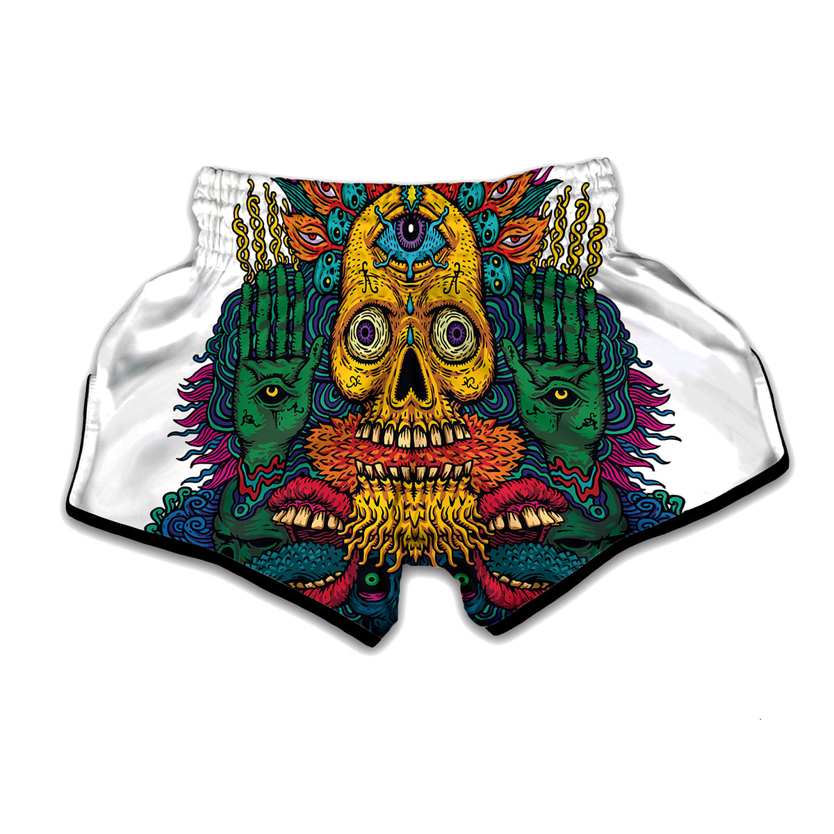 Psychedelic Skull Print Muay Thai Boxing Shorts
