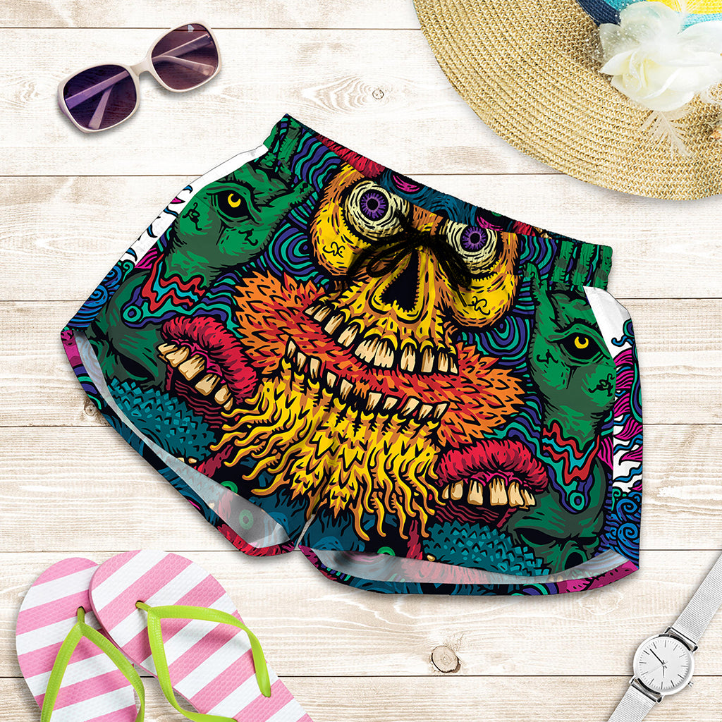 Psychedelic Skull Print Women's Shorts