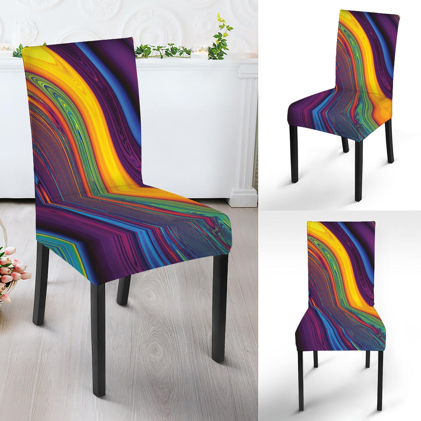 Psychedelic Trippy Fractal Print Dining Chair Slipcover