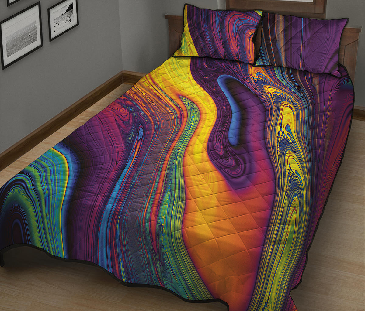 Psychedelic Trippy Fractal Print Quilt Bed Set