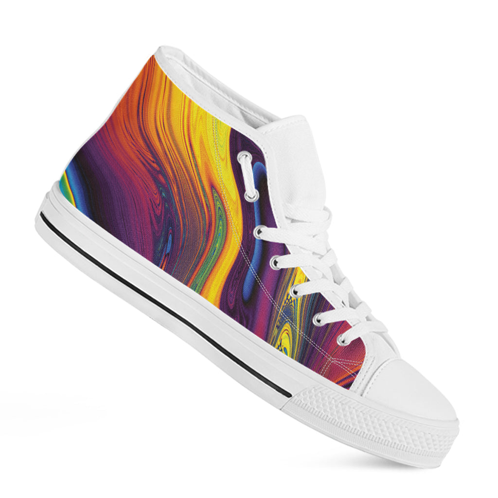 Psychedelic Trippy Fractal Print White High Top Shoes