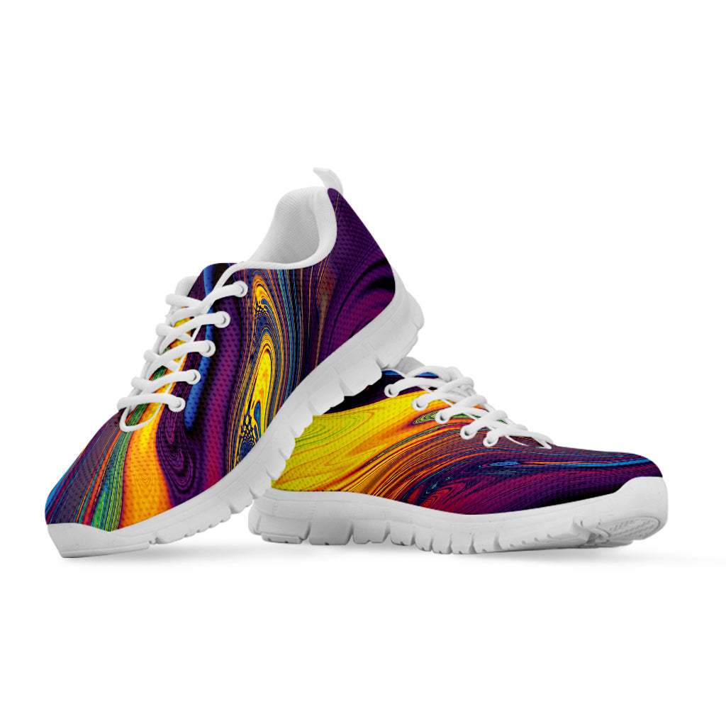 Psychedelic Trippy Fractal Print White Sneakers