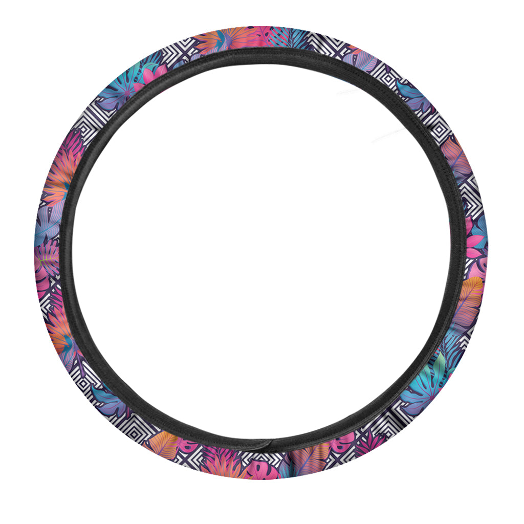 Psychedelic Tropical Aloha Pattern Print Car Steering Wheel Cover