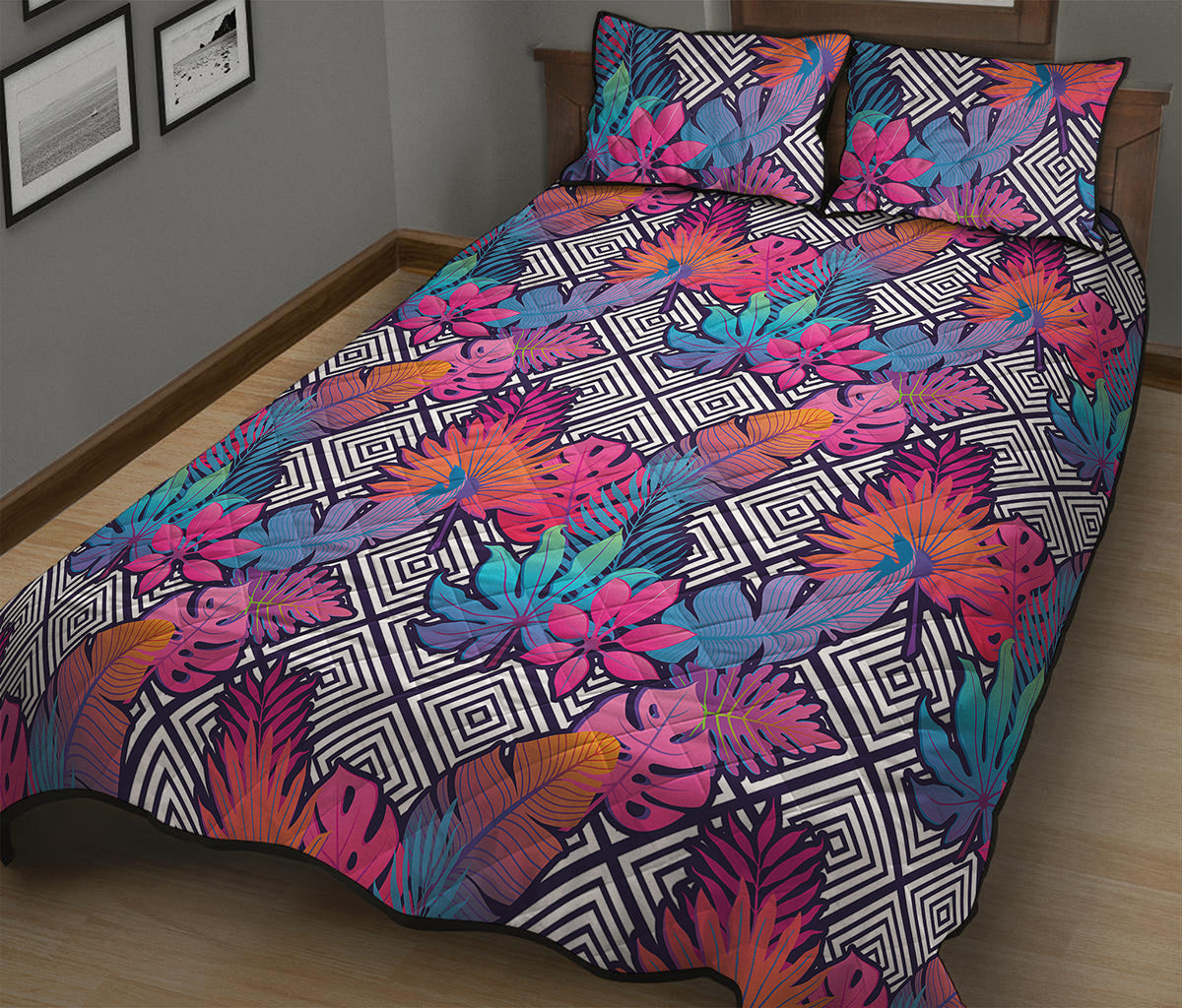 Psychedelic Tropical Aloha Pattern Print Quilt Bed Set