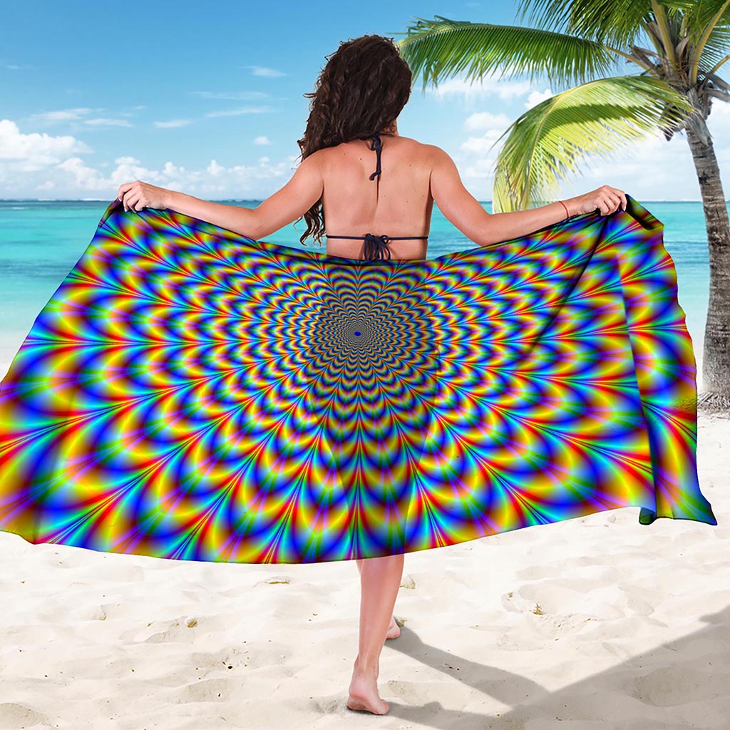 Psychedelic Wave Optical Illusion Beach Sarong Wrap