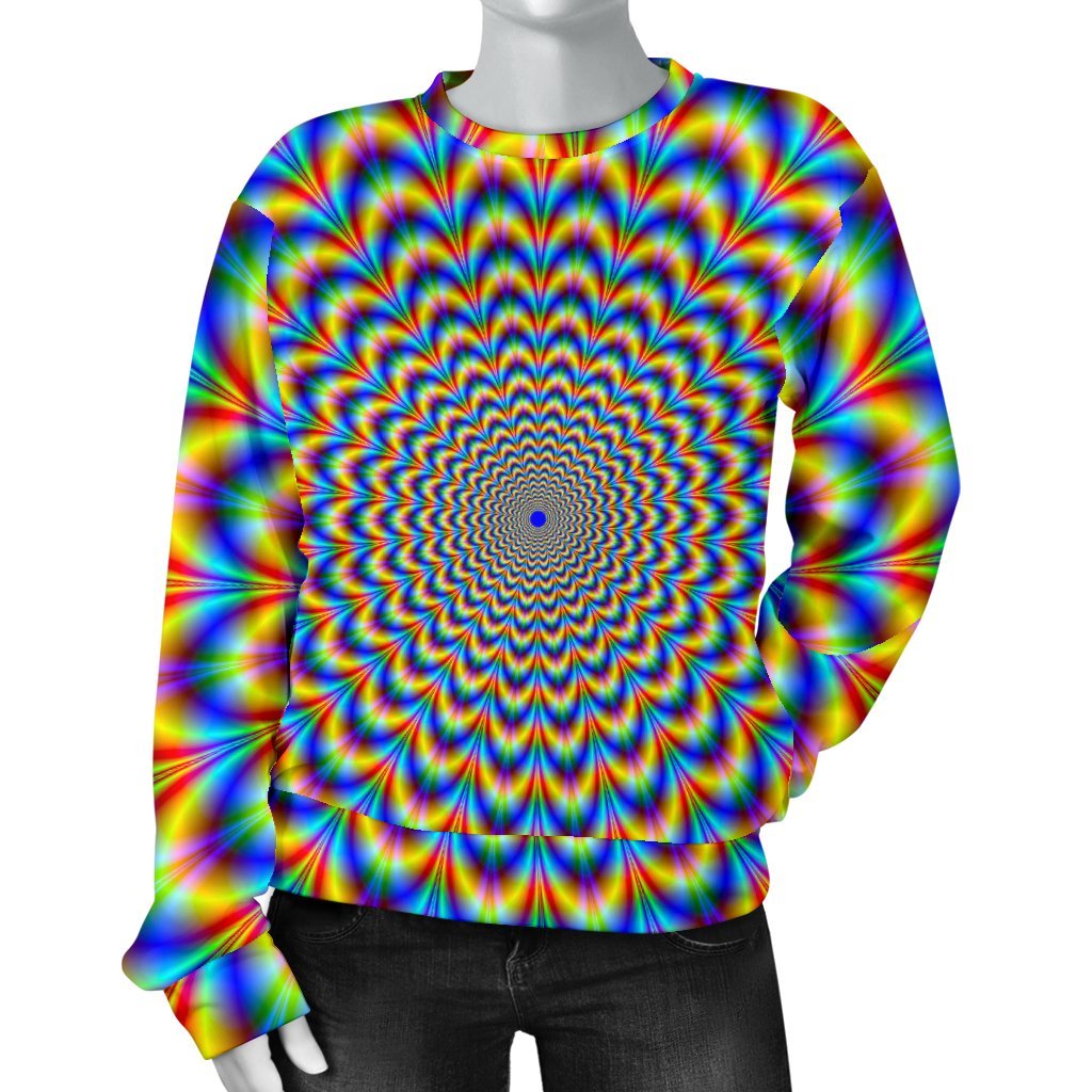 Psychedelic Wave Optical Illusion Women's Crewneck Sweatshirt GearFrost