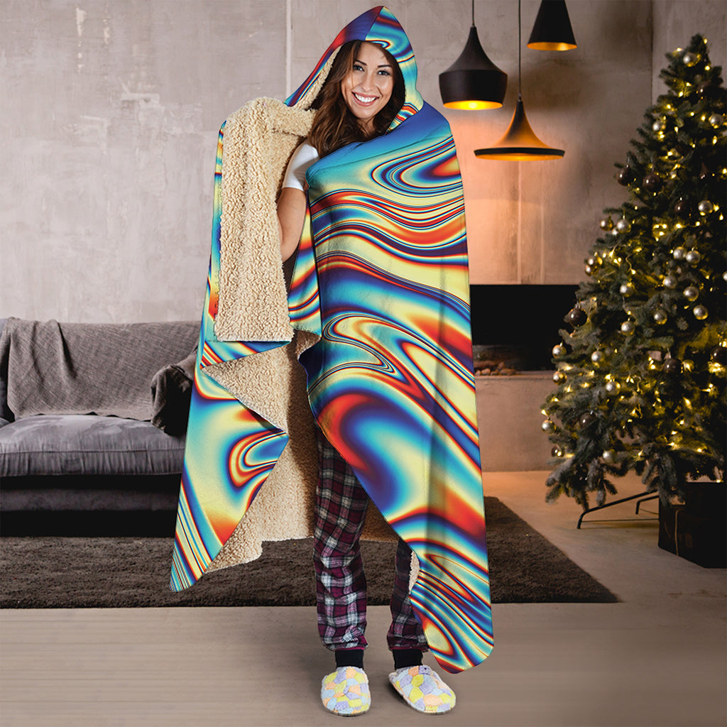 Psychedelic Wave Print Hooded Blanket