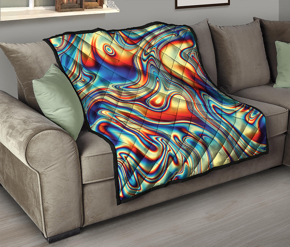 Psychedelic Wave Print Quilt