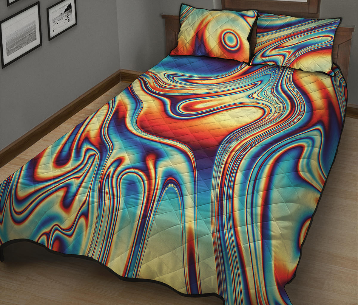 Psychedelic Wave Print Quilt Bed Set