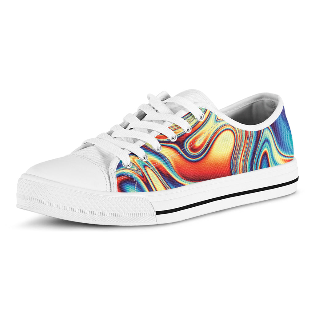 Psychedelic Wave Print White Low Top Shoes