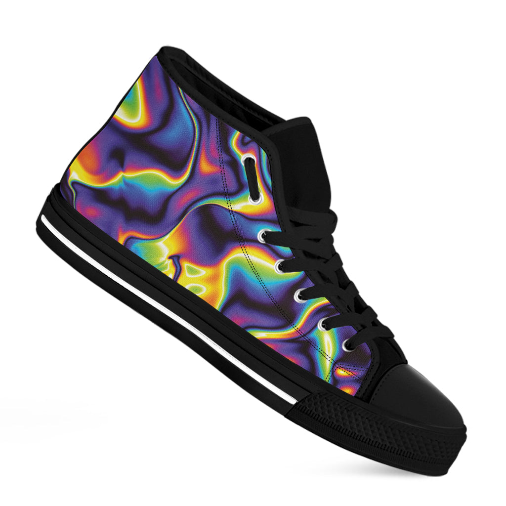 Psychedelic Wavy Print Black High Top Shoes