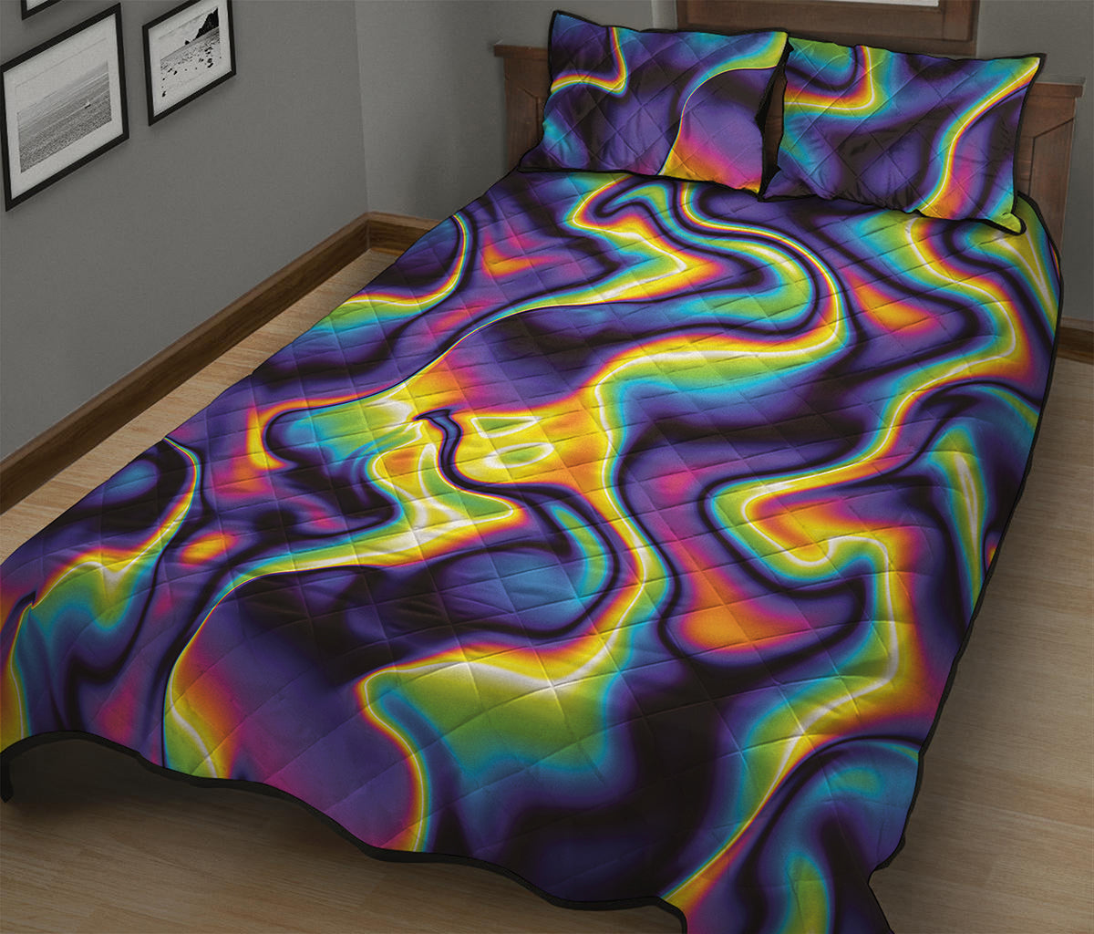 Psychedelic Wavy Print Quilt Bed Set