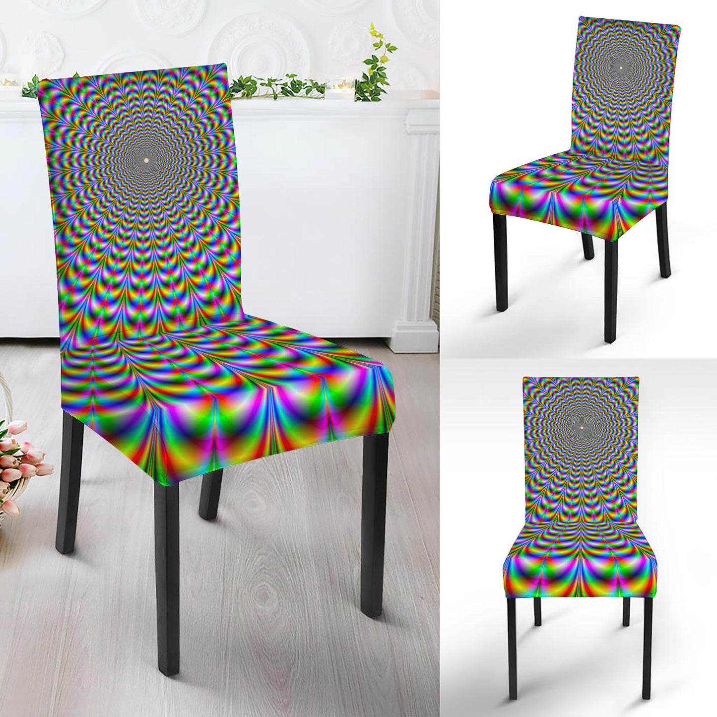 Psychedelic Web Optical Illusion Dining Chair Slipcover