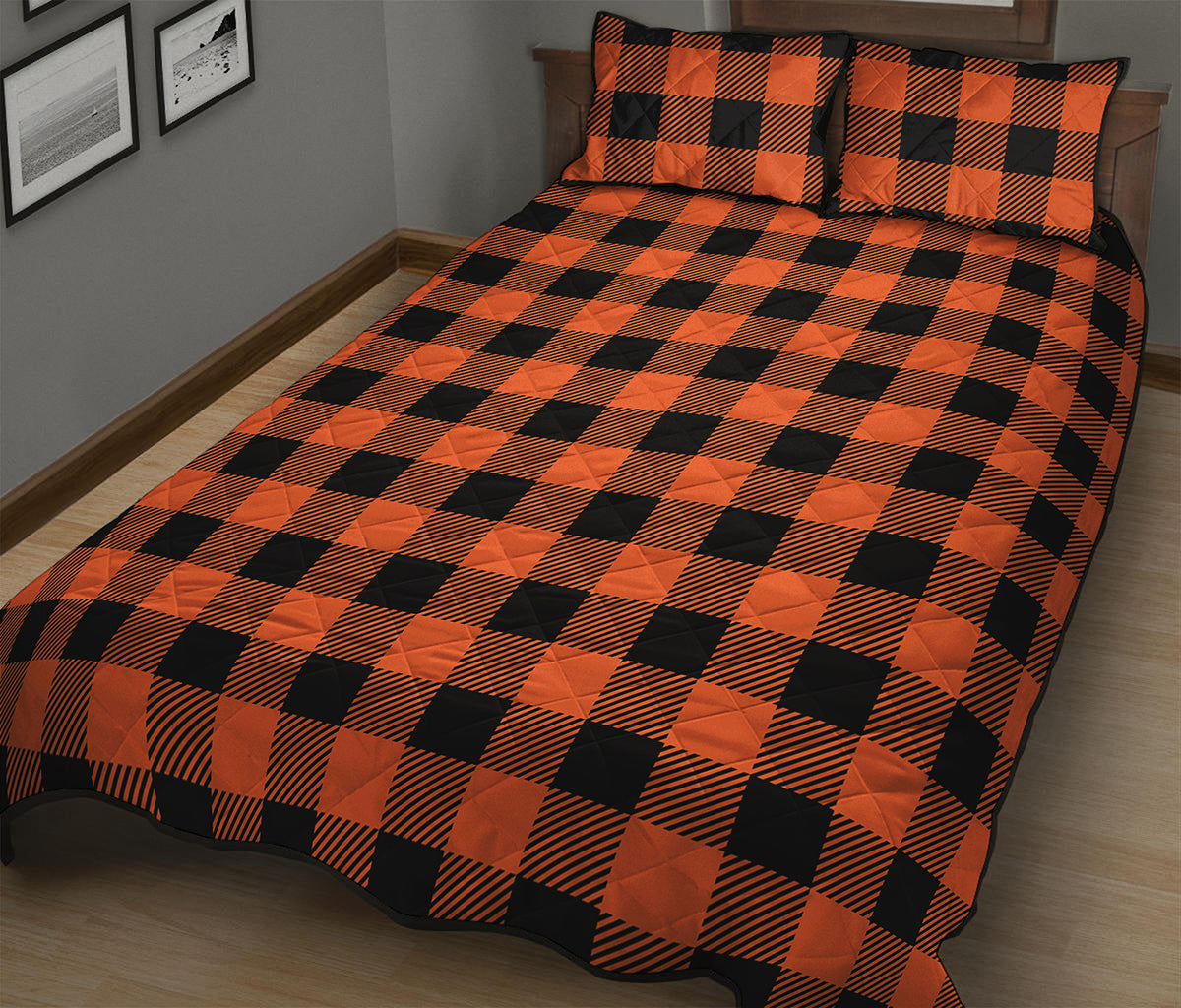 Pumpkin Orange Buffalo Check Print Quilt Bed Set