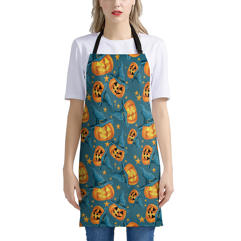 Pumpkin With Witch Hat Pattern Print Apron