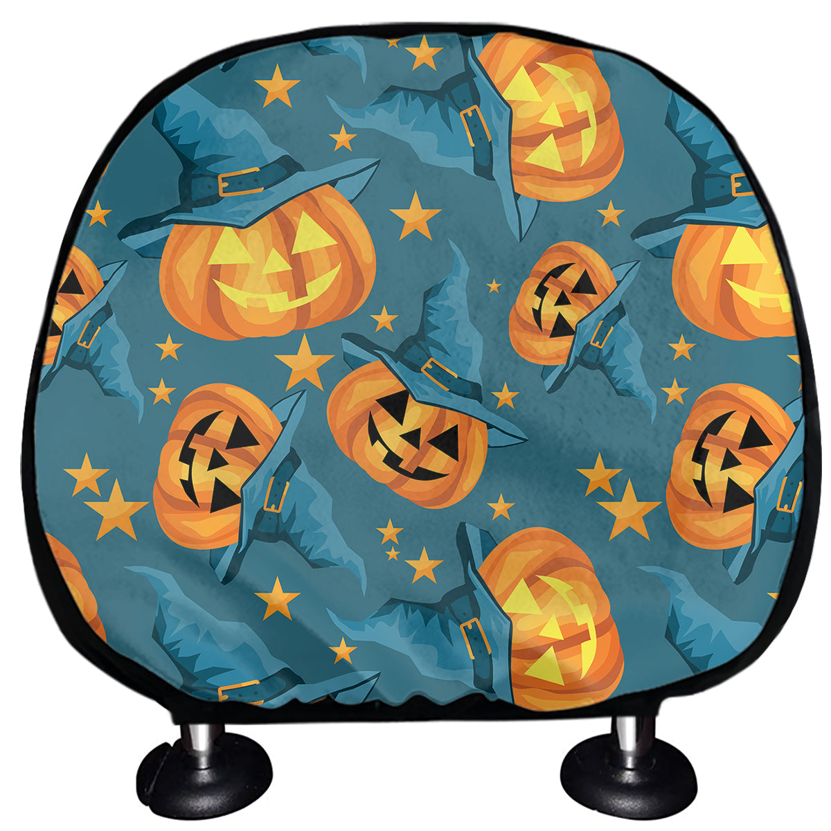 Pumpkin With Witch Hat Pattern Print Car Headrest Covers