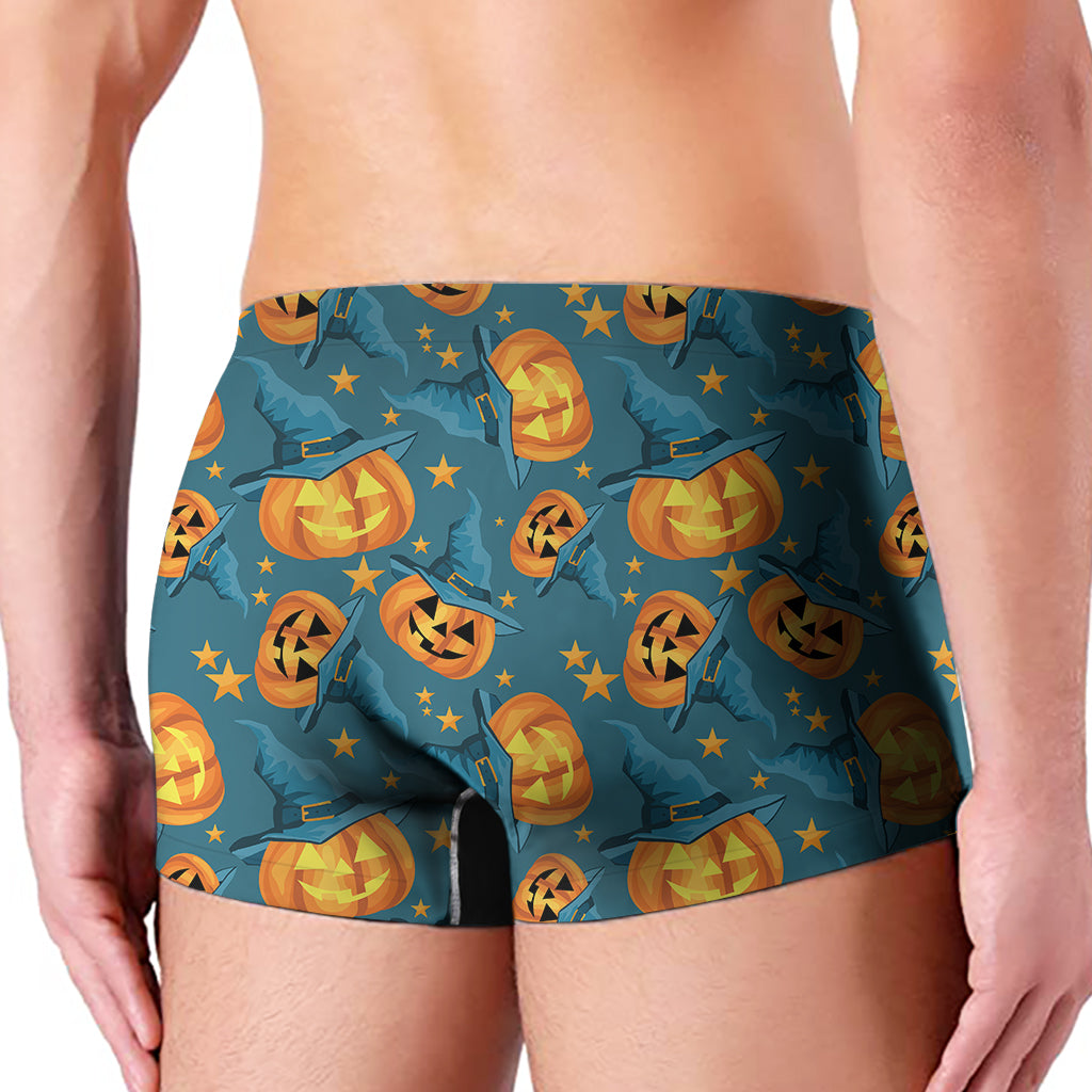 Pumpkin With Witch Hat Pattern Print Men's Boxer Briefs