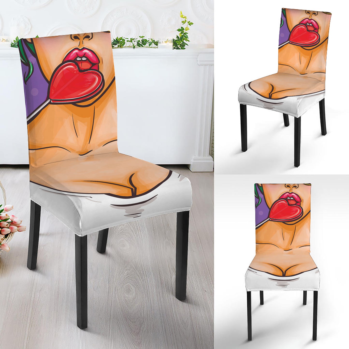 Punk Girl And Lollipop Print Dining Chair Slipcover