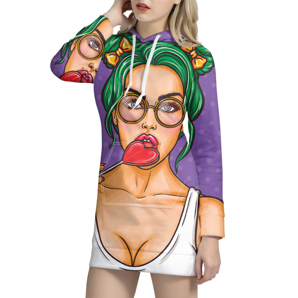 Punk Girl And Lollipop Print Pullover Hoodie Dress