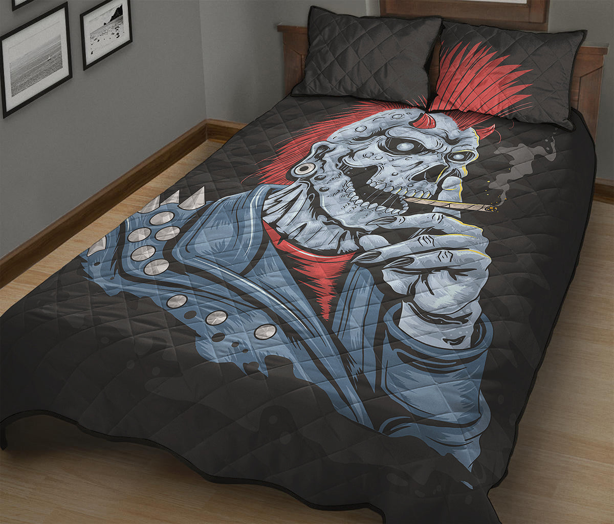 Punk Mohawk Devil Print Quilt Bed Set