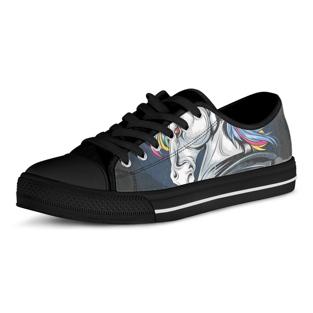 Punk Unicorn Print Black Low Top Shoes