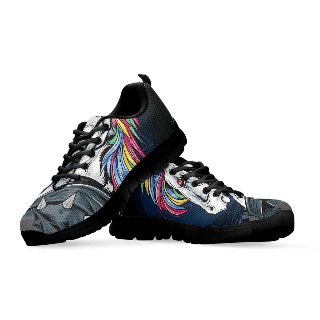 Punk Unicorn Print Black Sneakers