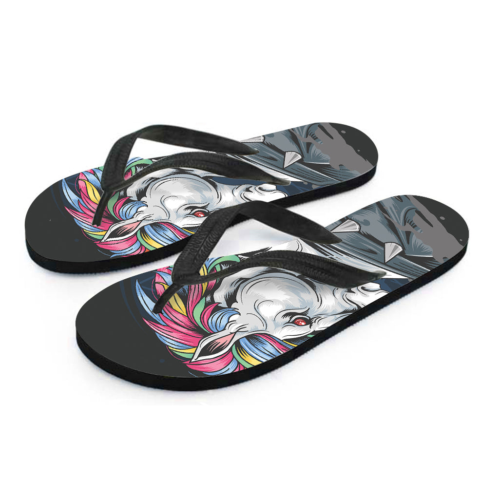 Punk Unicorn Print Flip Flops