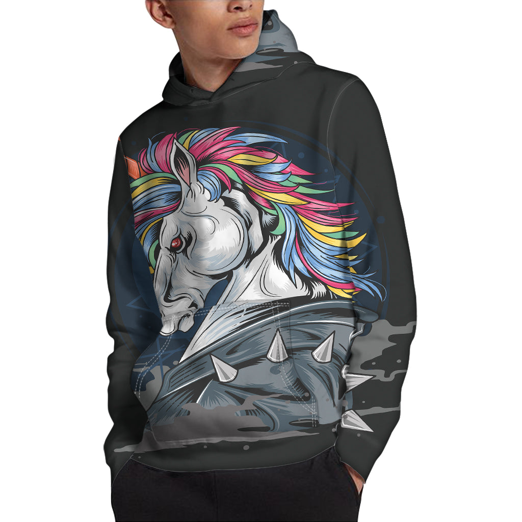 Punk Unicorn Print Pullover Hoodie