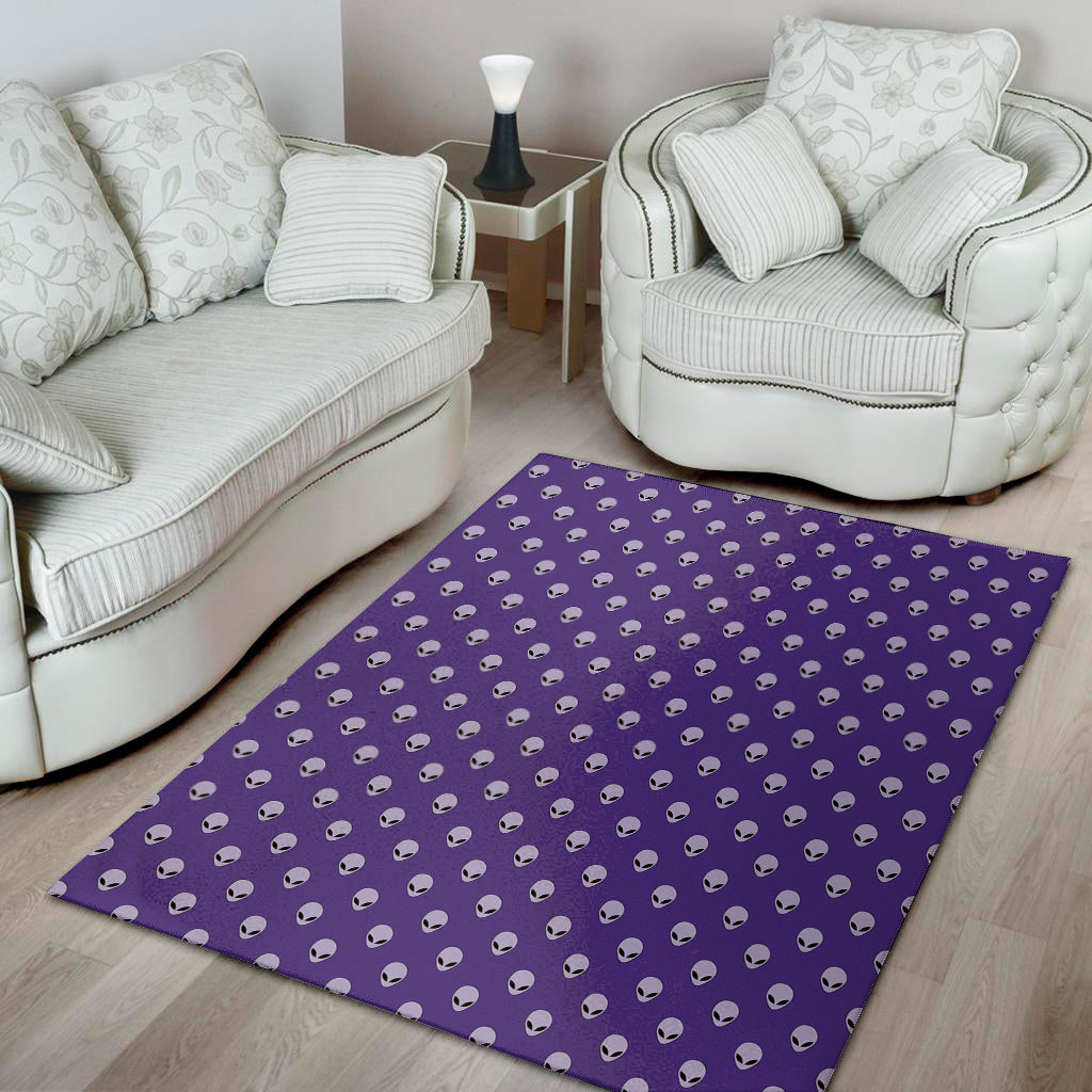 Purple Alien Face Pattern Print Area Rug