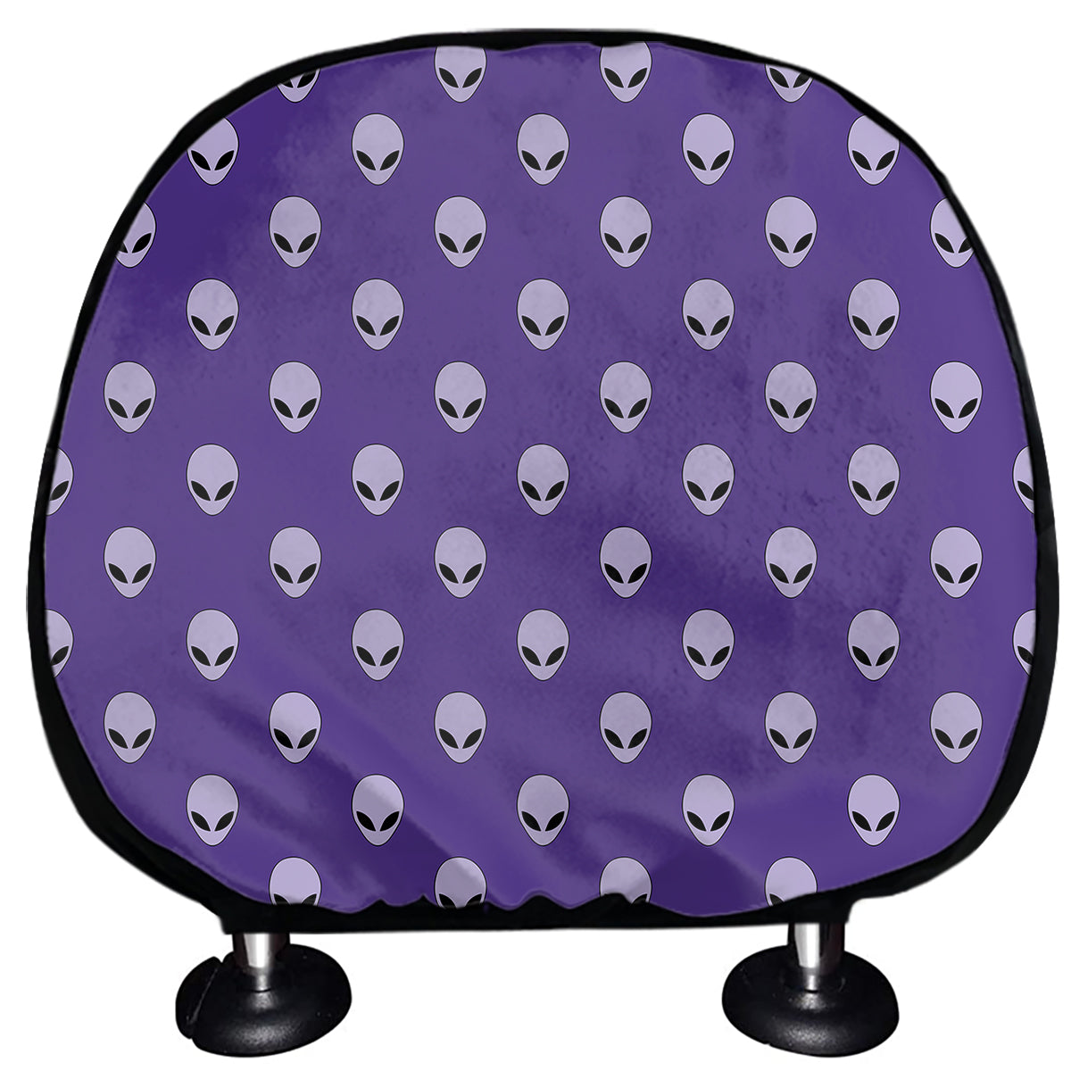 Purple Alien Face Pattern Print Car Headrest Covers