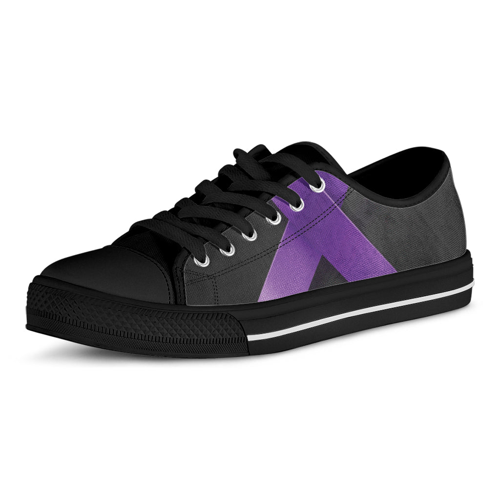 Purple All Cancer Awareness Ribbon Print Black Low Top Shoes