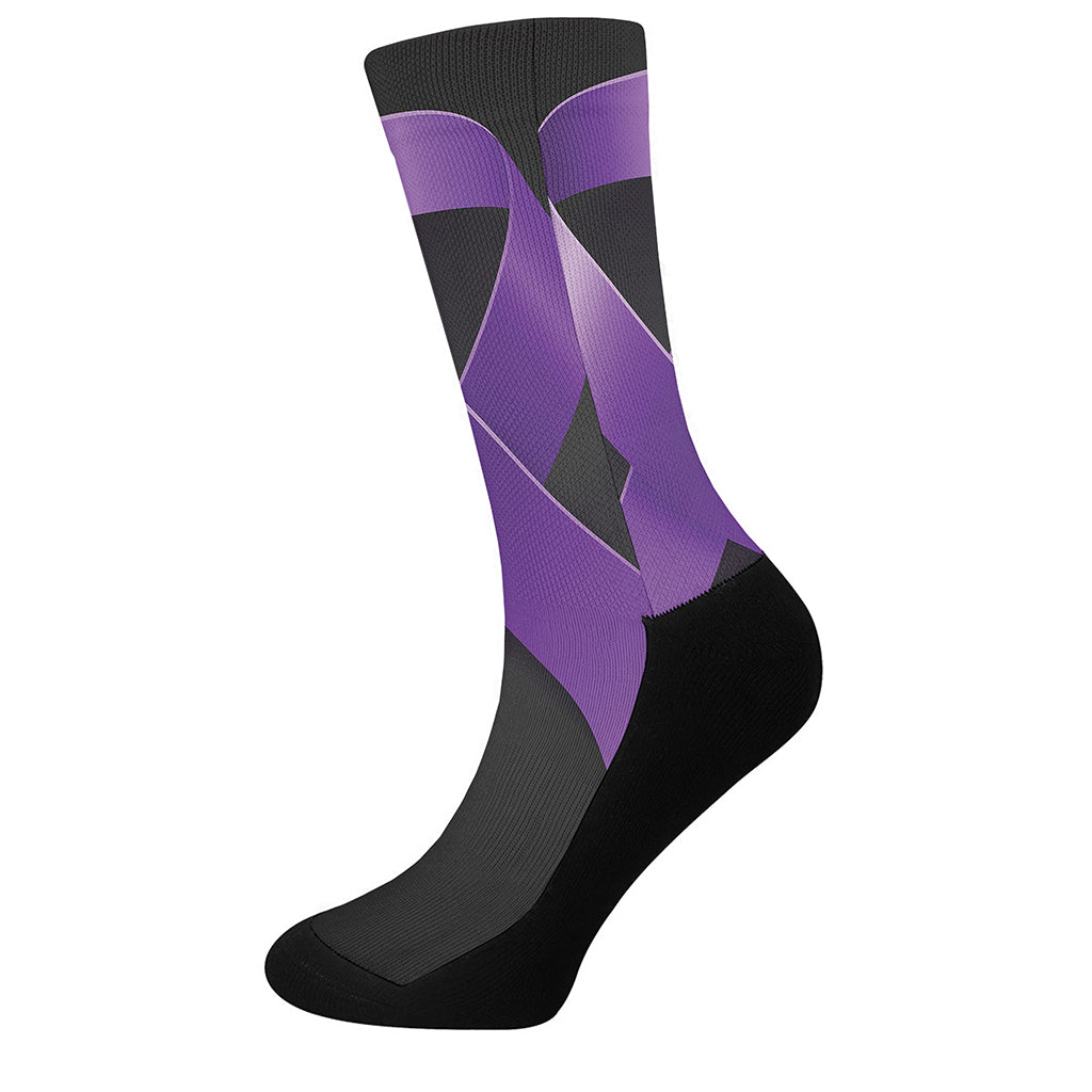 Purple All Cancer Awareness Ribbon Print Crew Socks