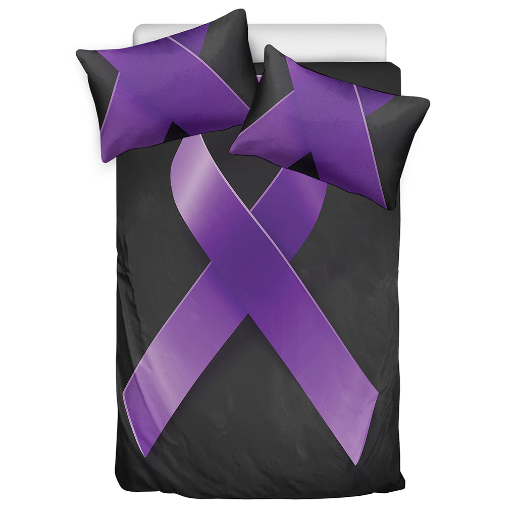 Purple All Cancer Awareness Ribbon Print Duvet Cover Bedding Set