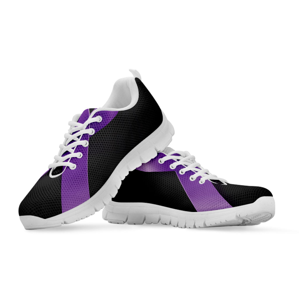 Purple All Cancer Awareness Ribbon Print White Sneakers