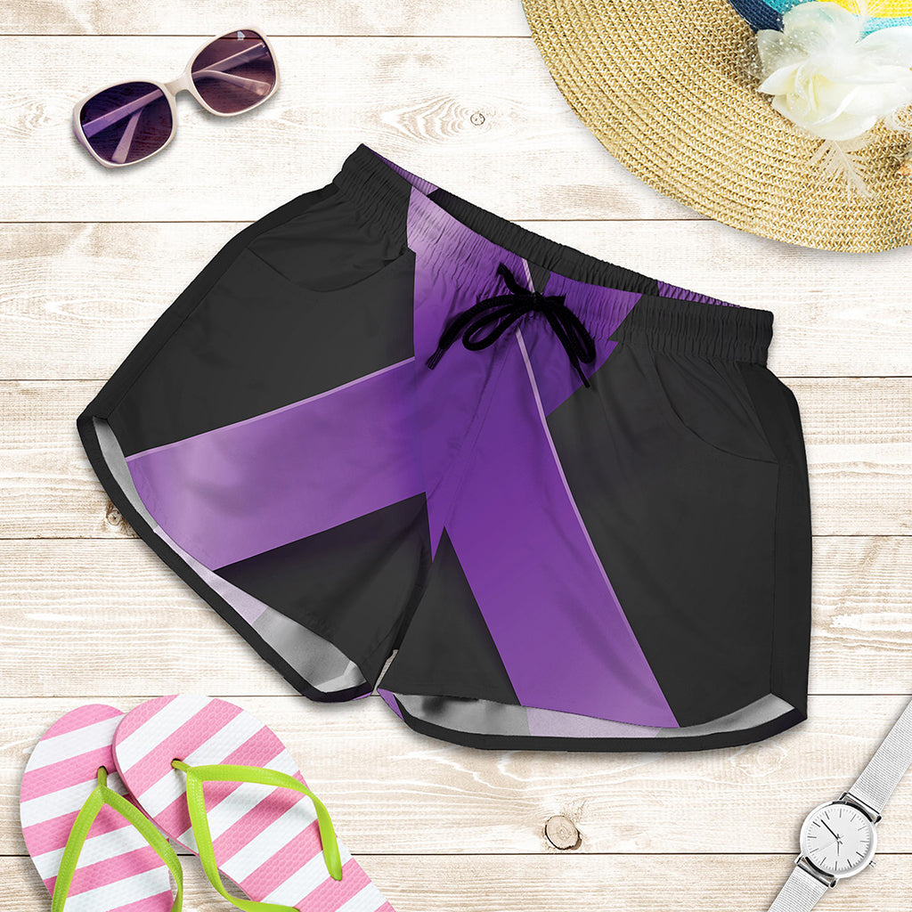 Purple All Cancer Awareness Ribbon Print Women's Shorts