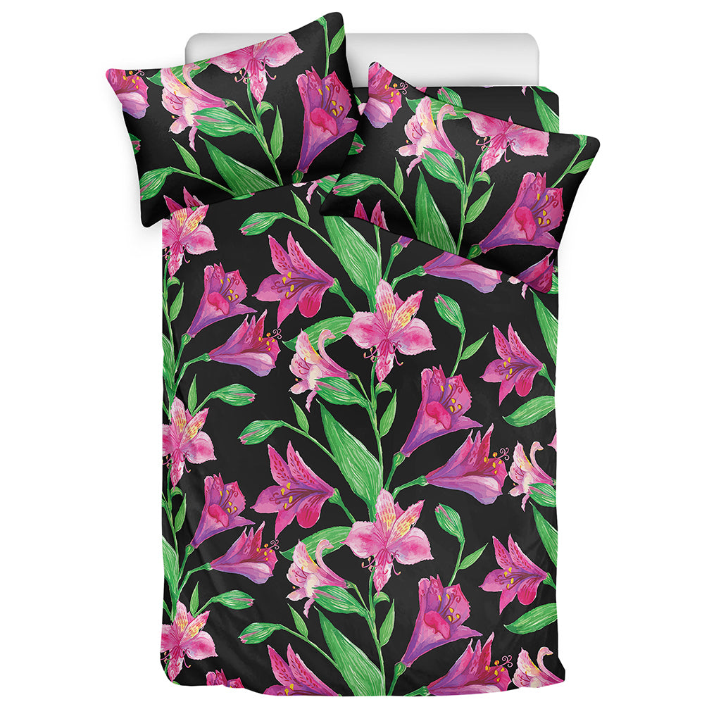 Purple Alstroemeria Pattern Print Duvet Cover Bedding Set
