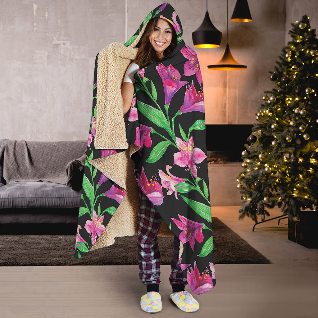 Purple Alstroemeria Pattern Print Hooded Blanket