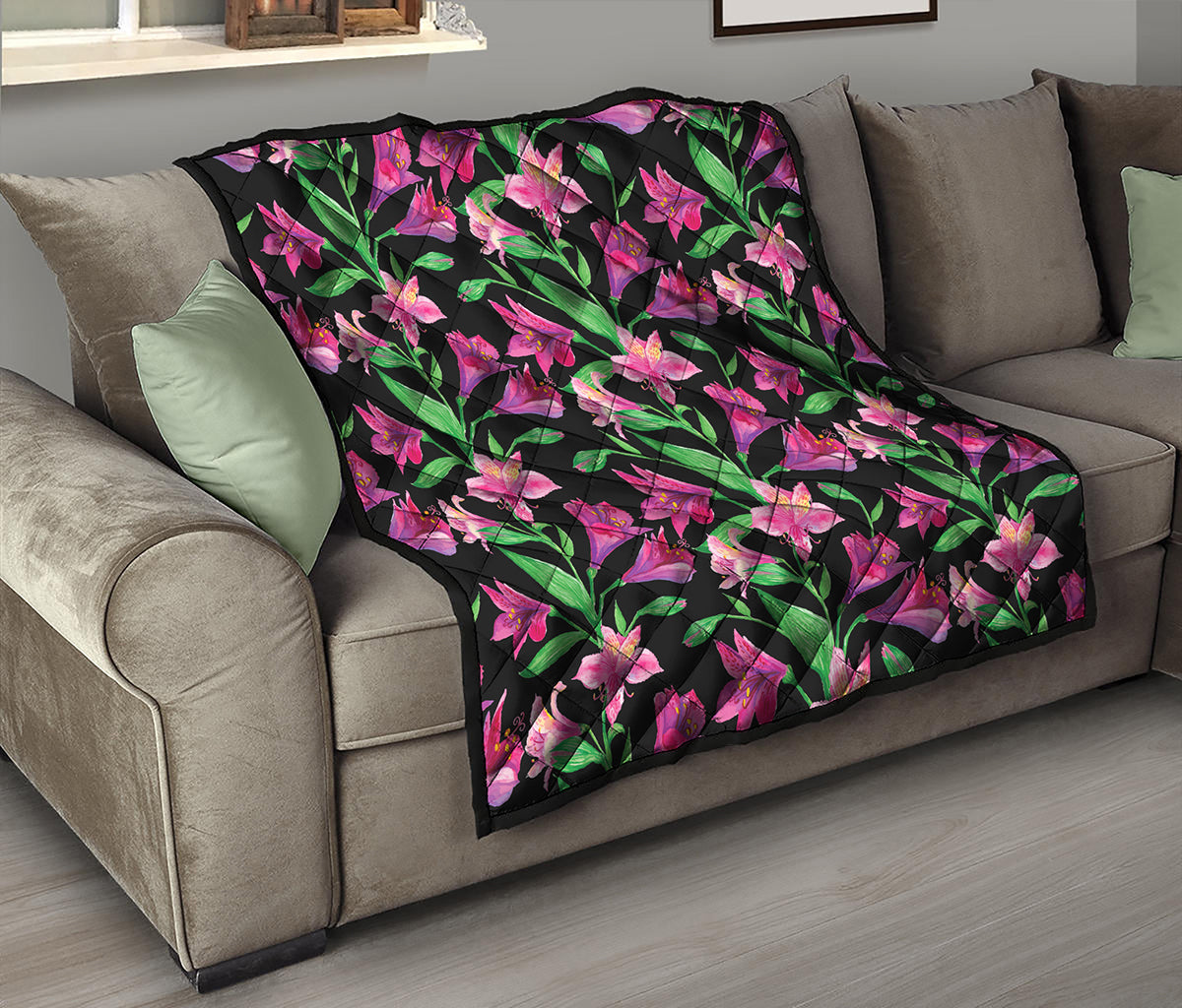 Purple Alstroemeria Pattern Print Quilt