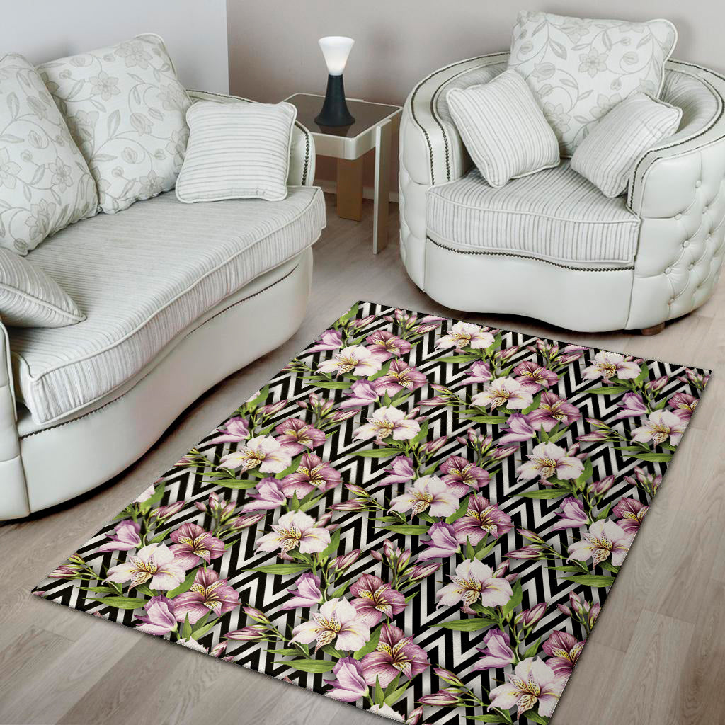 Purple Alstroemeria Zigzag Pattern Print Area Rug