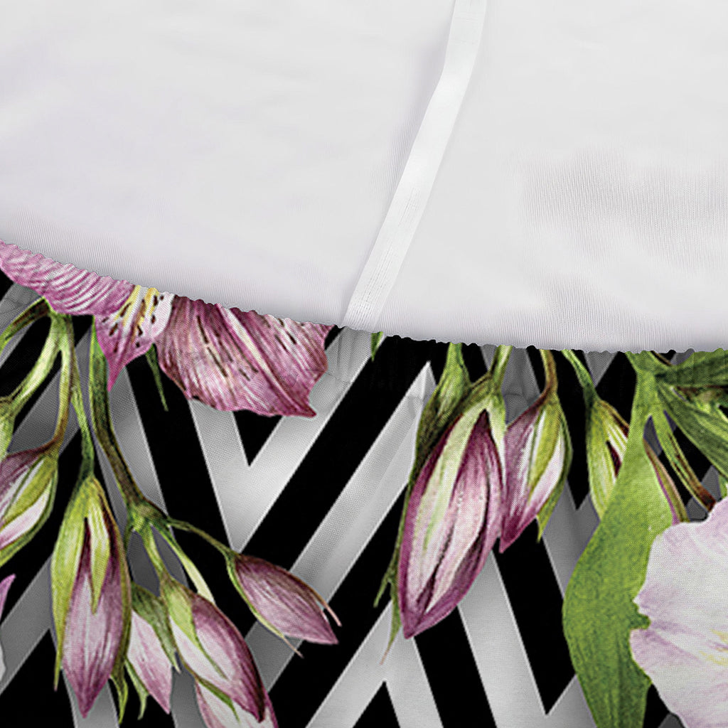 Purple Alstroemeria Zigzag Pattern Print Sofa Cover