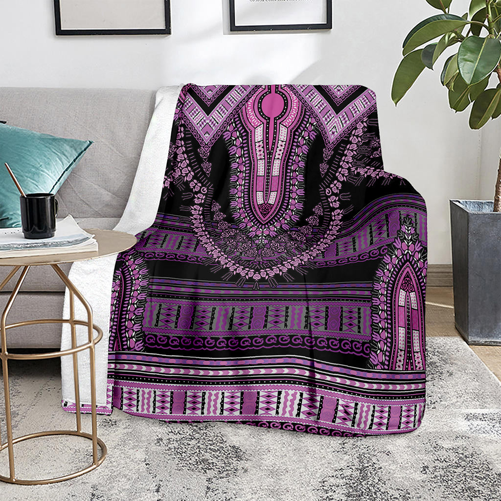 Purple And Black African Dashiki Print Blanket