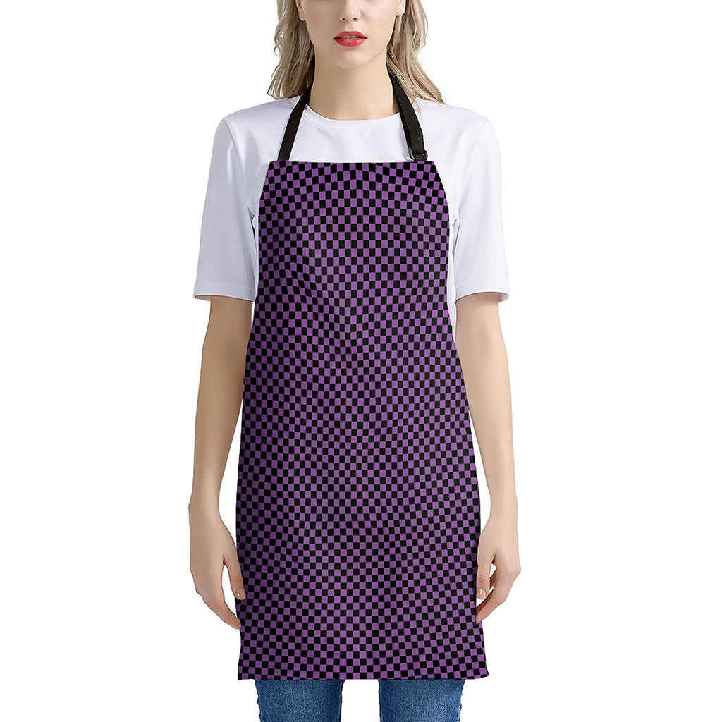 Purple And Black Checkered Pattern Print Apron