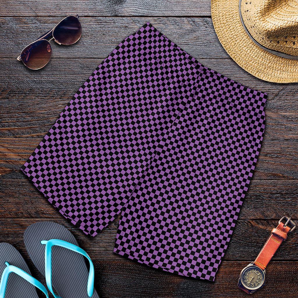 Purple And Black Checkered Pattern Print Men's Shorts