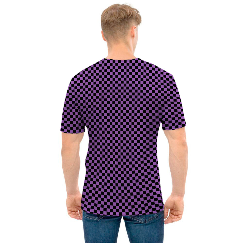 Purple And Black Checkered Pattern Print Men's T-Shirt