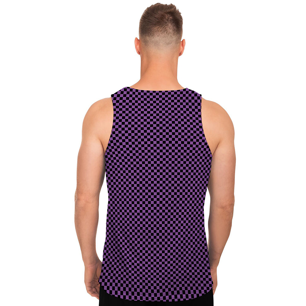Purple And Black Checkered Pattern Print Men's Tank Top
