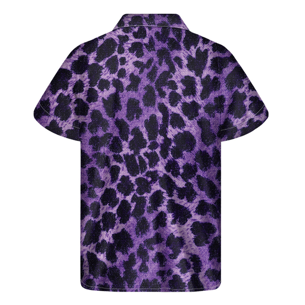 Purple And Black Cheetah Print Men's Short Sleeve Shirt